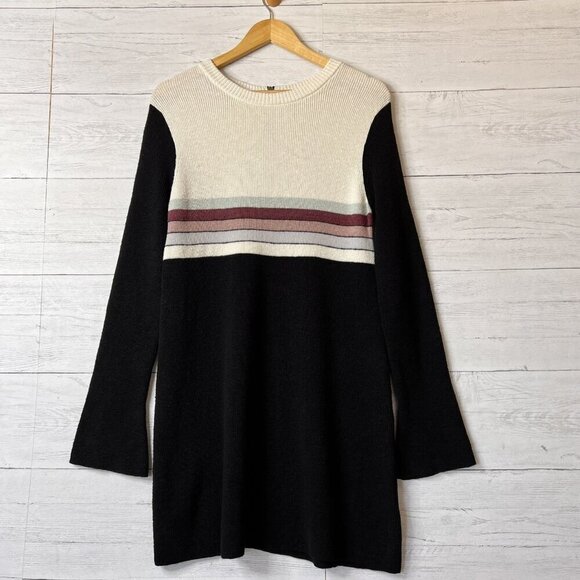 Free People Sweater Dress Womens Size Medium Black Colorblock Swit Linen Blend - Picture 1 of 16